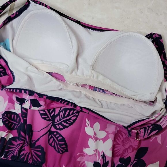 Kim Rogers Floral Leaf Tankini Swim Top Pink Blue Size Large - Picture 11 of 16